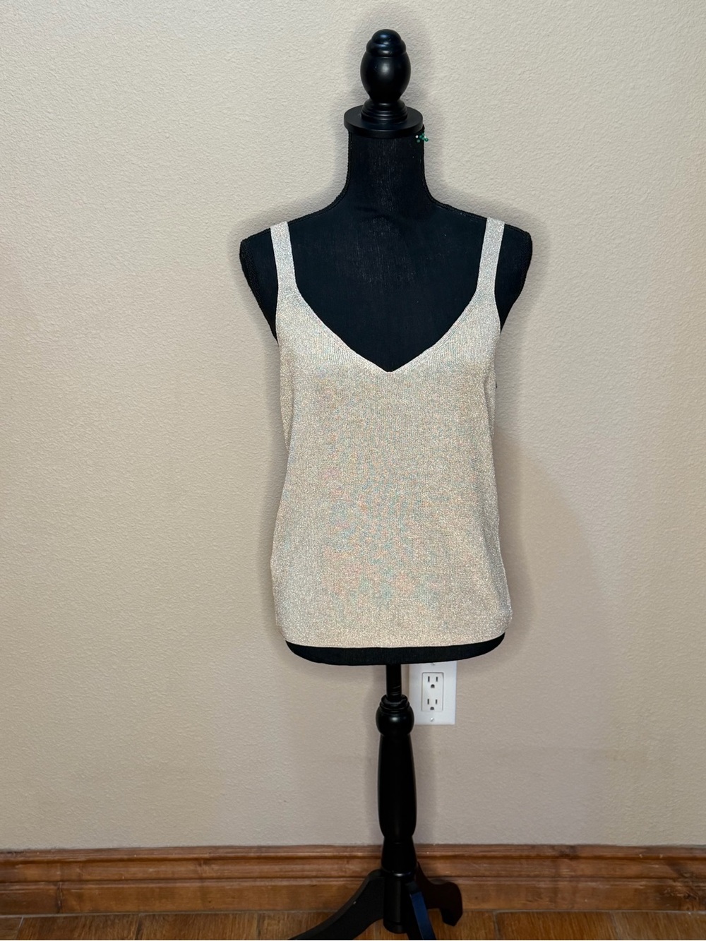 Mango Gold Sparkle V-Neck Camisole. Sz L